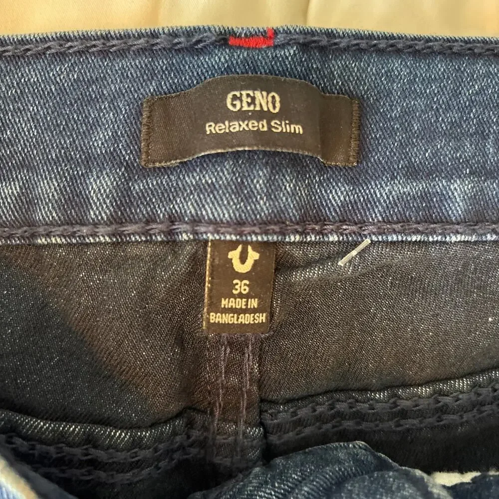 NWT True Religion Geno SN Slim Jeans 36x32 Dark Shivering Wash Denim 5 Pocket